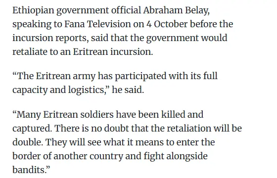 African Business quoting Ethiopian official Abraham Belay: “Many Eritrean soldiers have been killed and captured.”